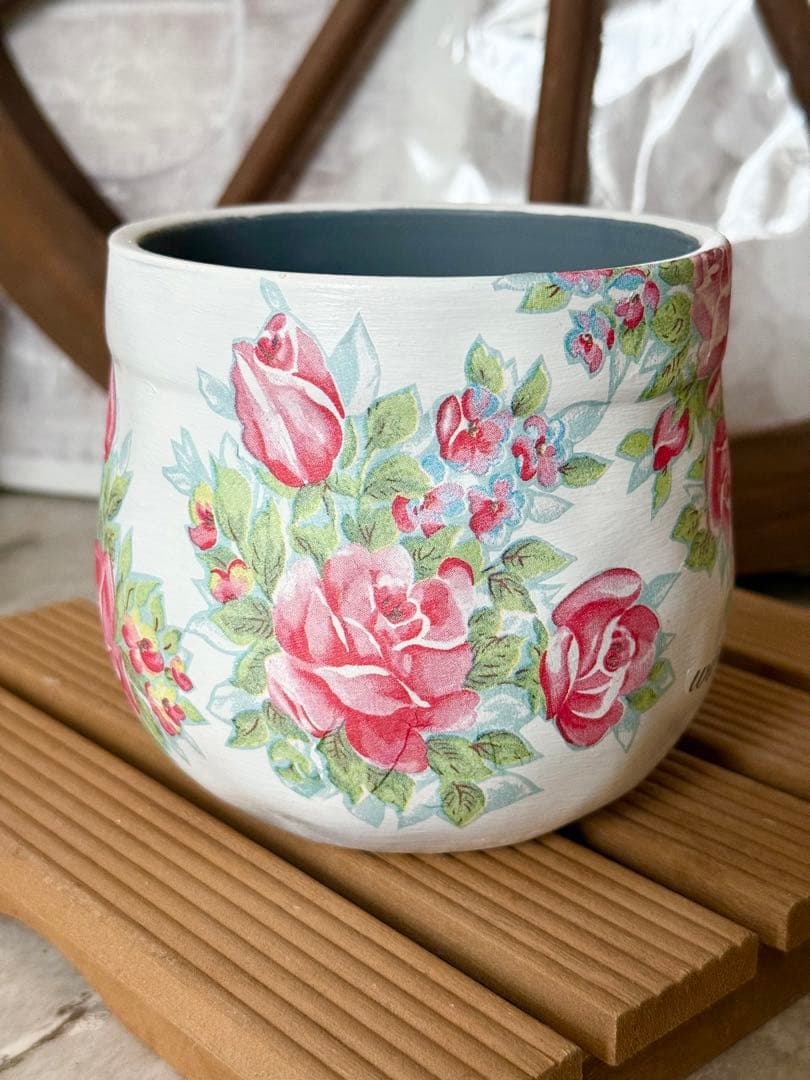 mogu様リクエスト9点おまとめ品※リメ缶※リメ鉢※デコパージュ苺　薔薇