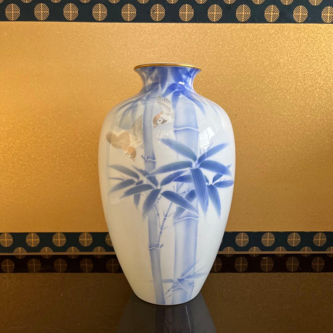 なつ【新品未使用】染付官窯 深川製磁 花瓶 花入 フラワーベース