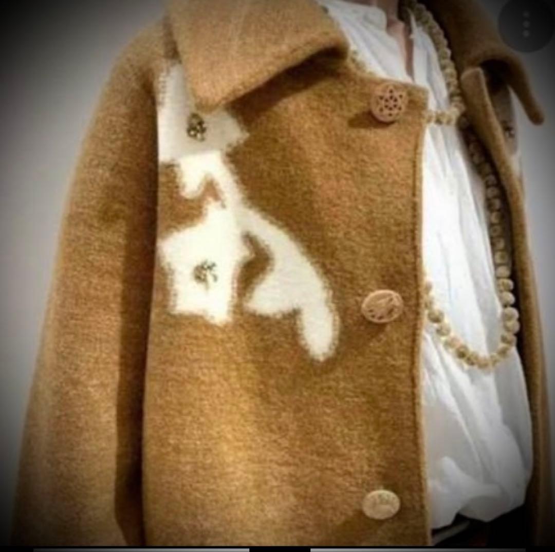 【美品】45R ビーズ刺繍 ふっくら柔らか縮絨 コート 色は1番人気ブラウン