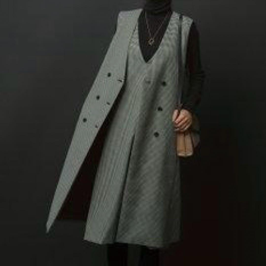 23区　ガンクラブチェック ロング ジレ　サイズ46