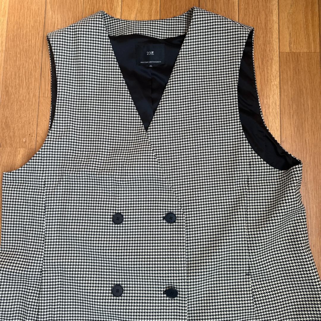 23区　ガンクラブチェック ロング ジレ　サイズ46