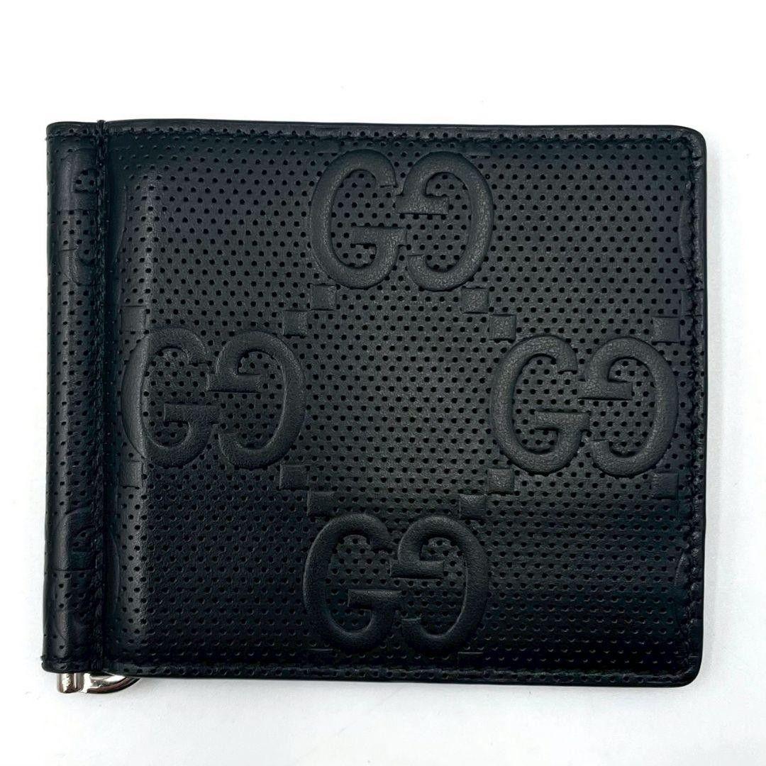 極美品 近年モデル●GUCCI マネークリップ カードケース ジャンボGG 黒