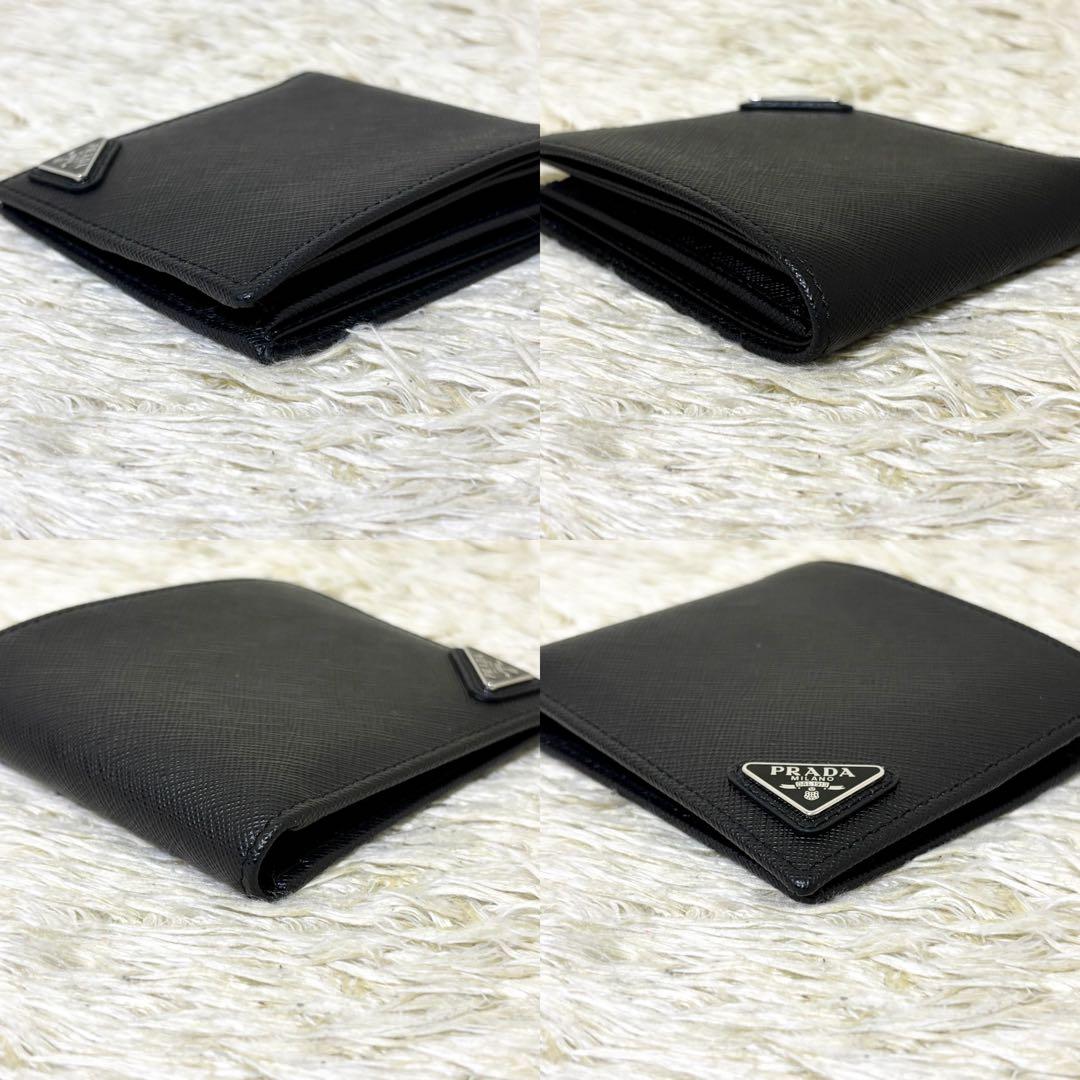 【極美品】プラダ 二つ折り財布 トライアングルロゴ ブラック 2MO738