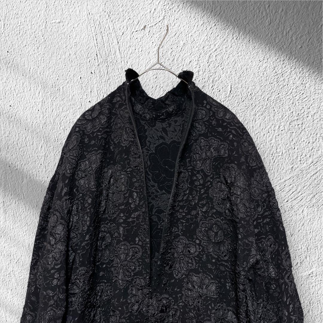 ペルナ PERNA ジャガード花柄 ロングワンピース 縦L/横XS 黒