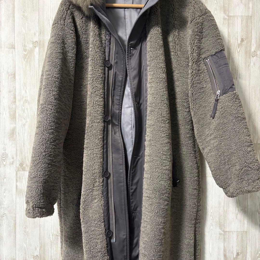 ラディエイト☆ファーフーデッドボアコート ロングコート フォックスファー M