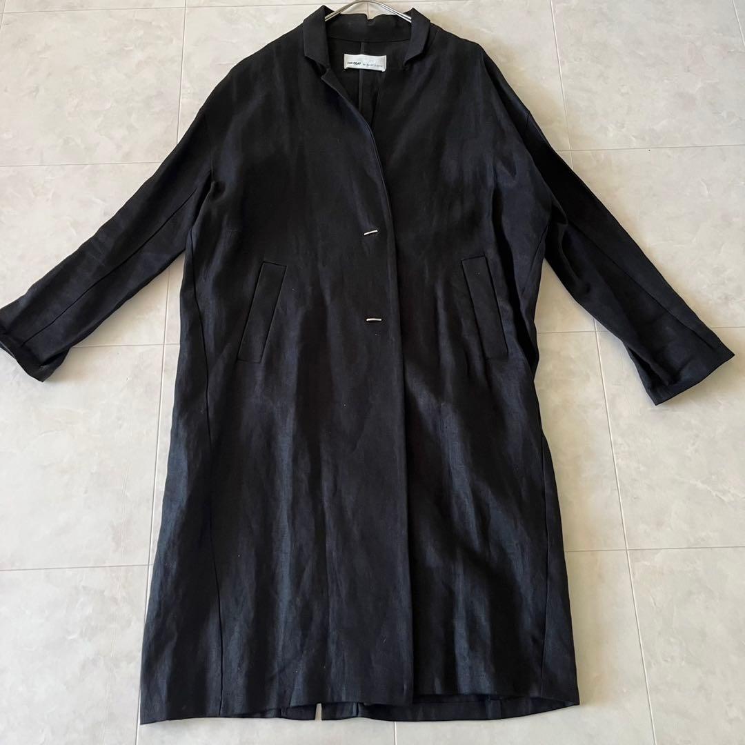 極美品✨upper hights 清涼リネンノーカラーコート黒 麻100% 36