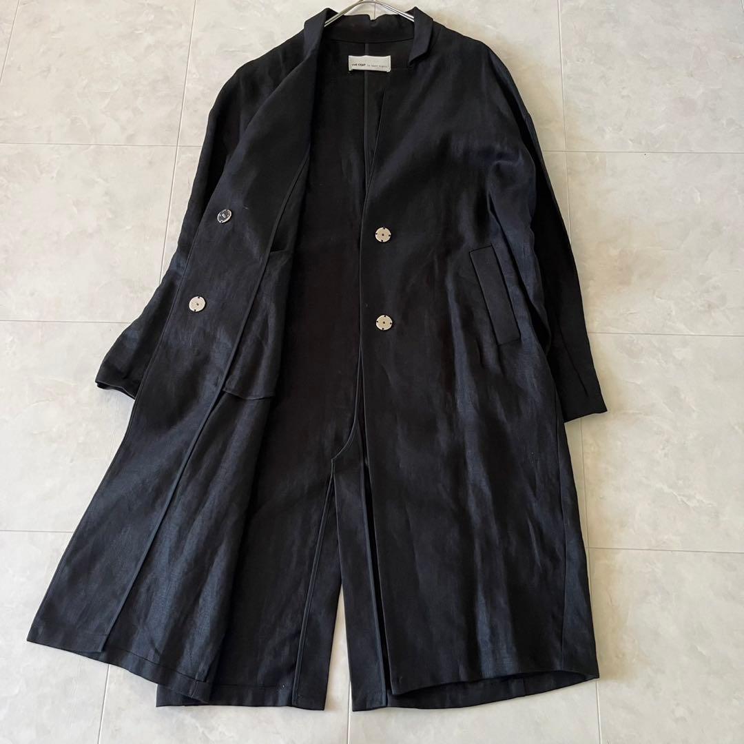 極美品✨upper hights 清涼リネンノーカラーコート黒 麻100% 36