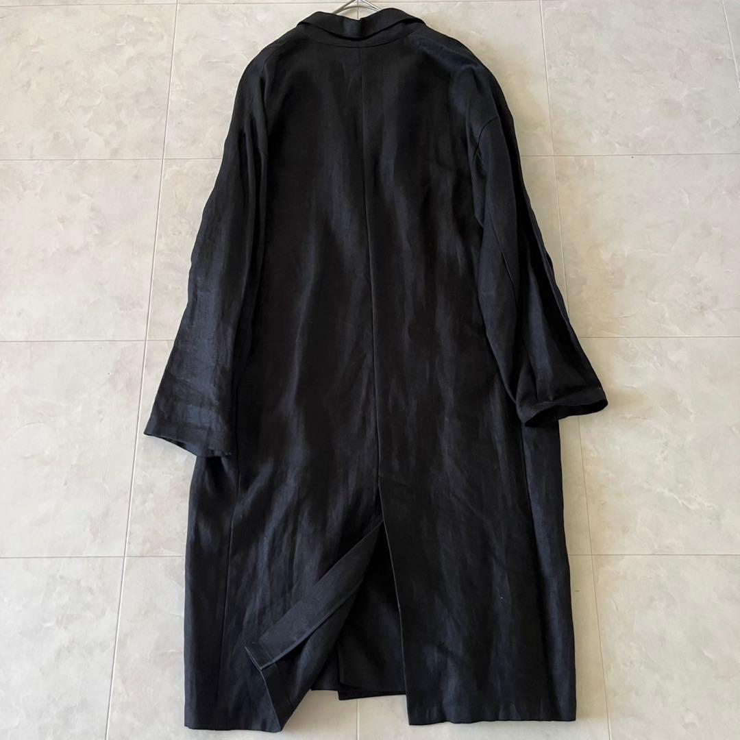 極美品✨upper hights 清涼リネンノーカラーコート黒 麻100% 36
