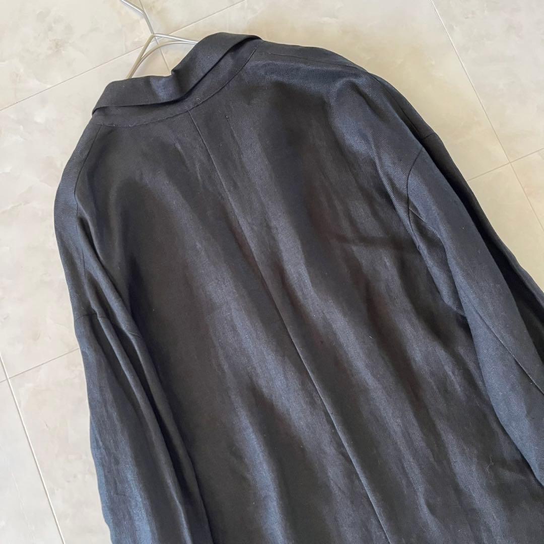極美品✨upper hights 清涼リネンノーカラーコート黒 麻100% 36