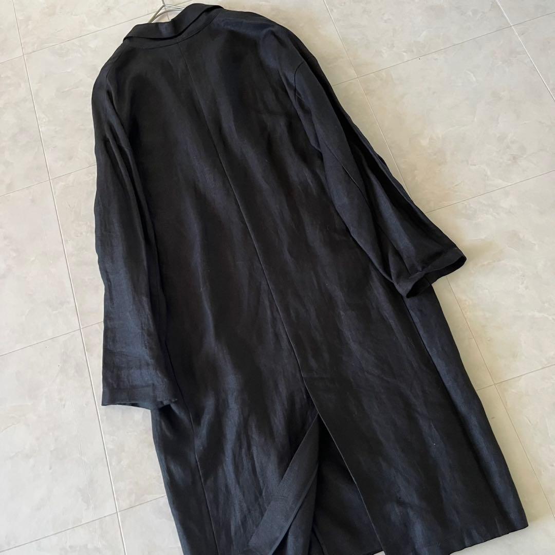 極美品✨upper hights 清涼リネンノーカラーコート黒 麻100% 36