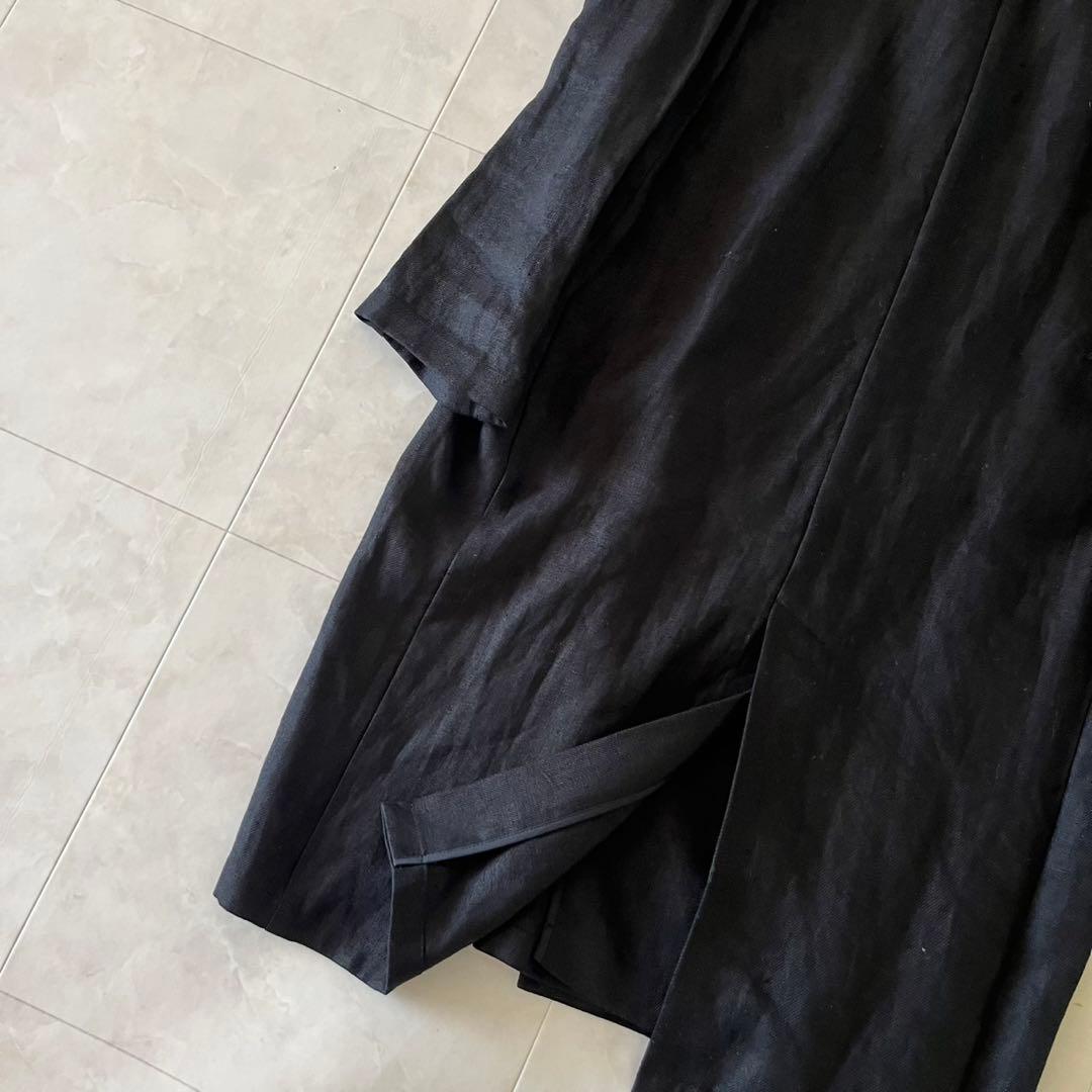 極美品✨upper hights 清涼リネンノーカラーコート黒 麻100% 36