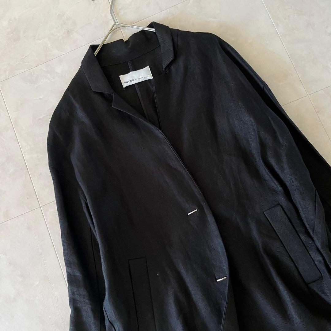 極美品✨upper hights 清涼リネンノーカラーコート黒 麻100% 36