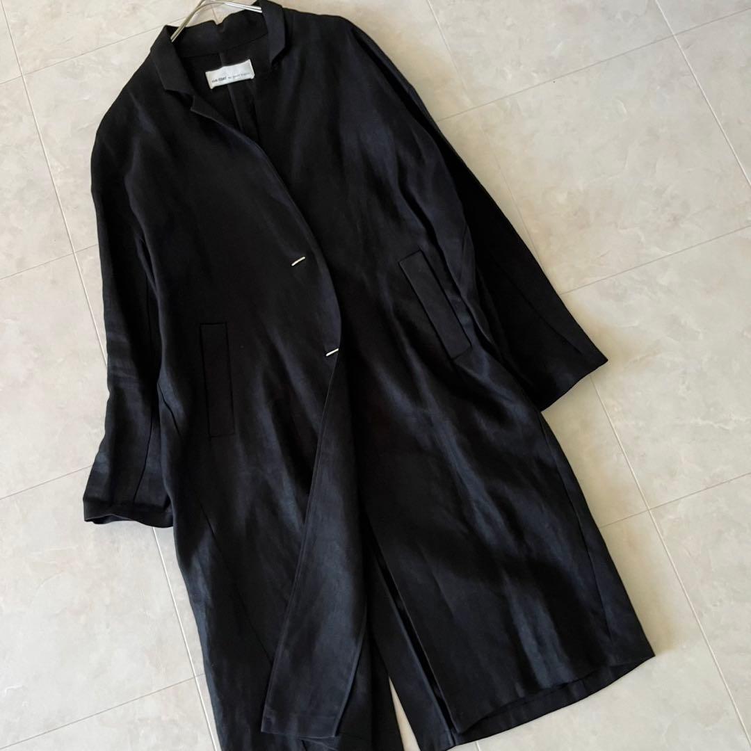 極美品✨upper hights 清涼リネンノーカラーコート黒 麻100% 36