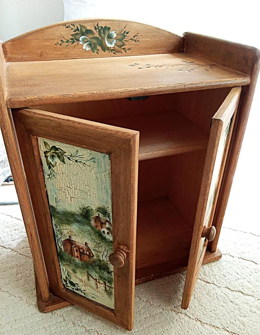 英国農村風景＆花木～本格トールペイント　希少/一点もの　収納ＢＯＸ　美品