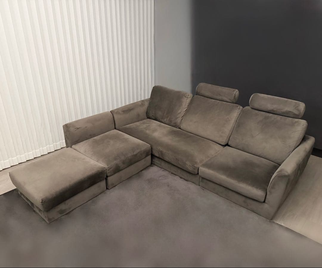 LOWYA オットマン2個付き 3人がけソファ