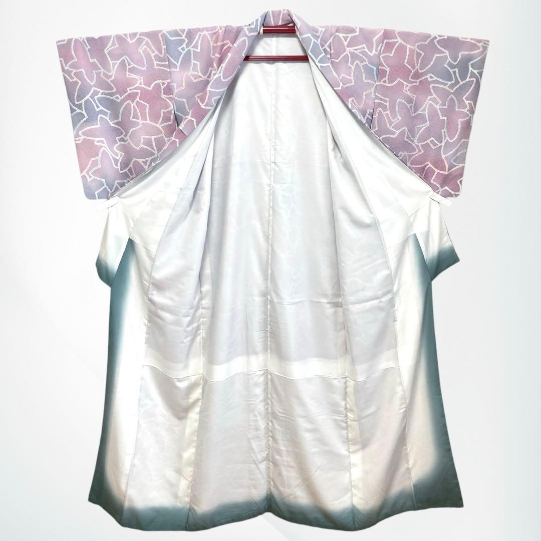 【美品✨】東レシルック　洗える着物　小紋　ぼかし染め　紫系のグラデーション　A8