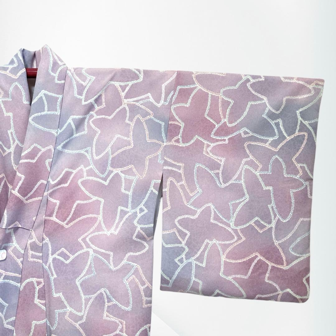 【美品✨】東レシルック　洗える着物　小紋　ぼかし染め　紫系のグラデーション　A8