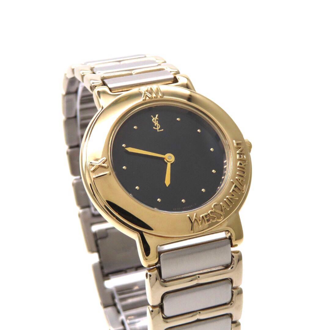 ☆極美品 4620 イヴサンローラン 時計 ラウンド コンビ ボーイズ ブラック