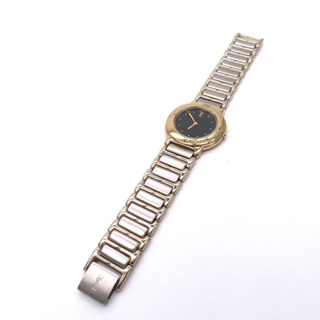 ☆極美品 4620 イヴサンローラン 時計 ラウンド コンビ ボーイズ ブラック