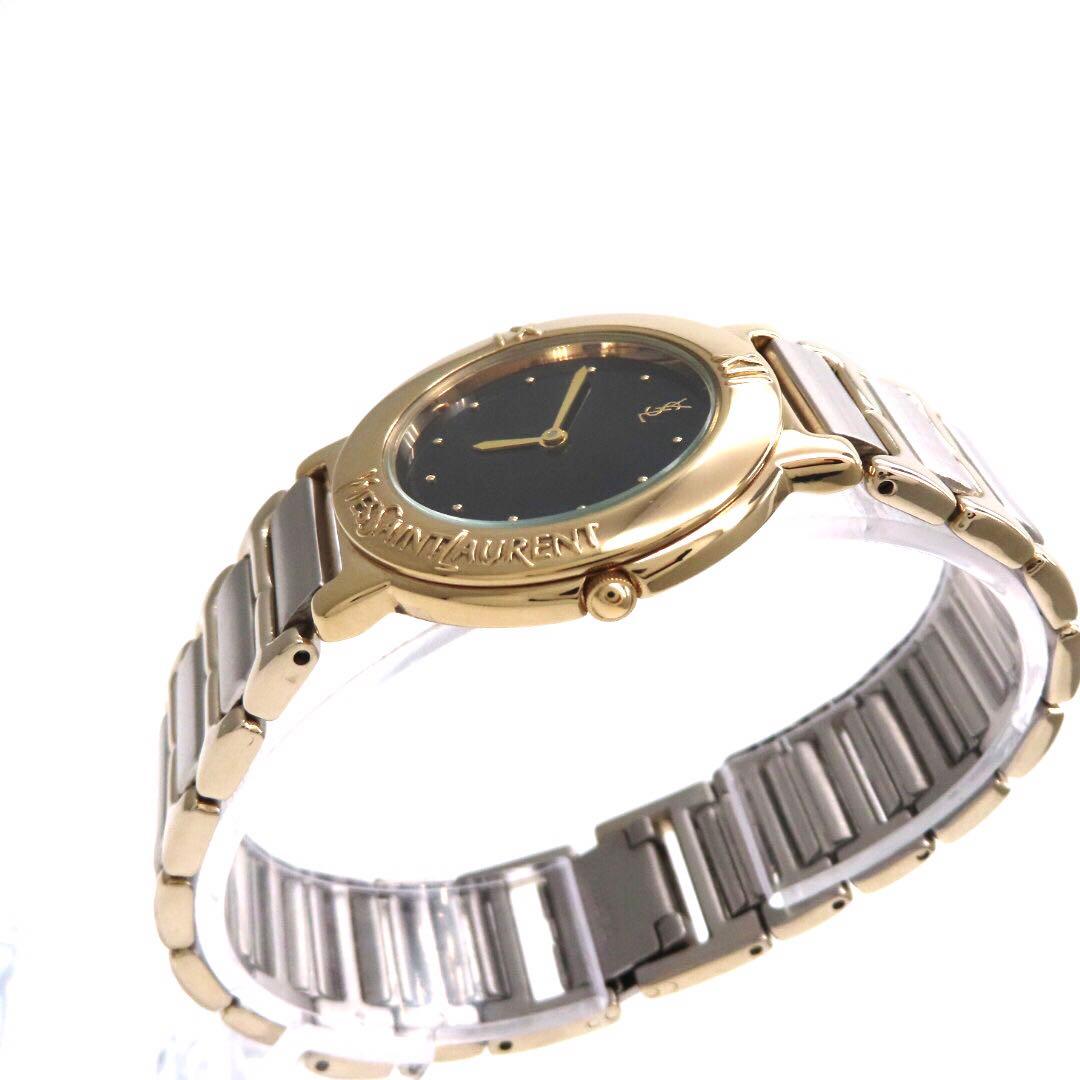 ☆極美品 4620 イヴサンローラン 時計 ラウンド コンビ ボーイズ ブラック