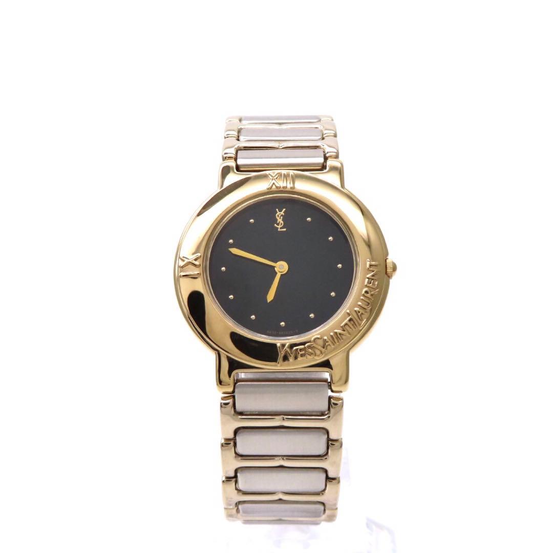 ☆極美品 4620 イヴサンローラン 時計 ラウンド コンビ ボーイズ ブラック