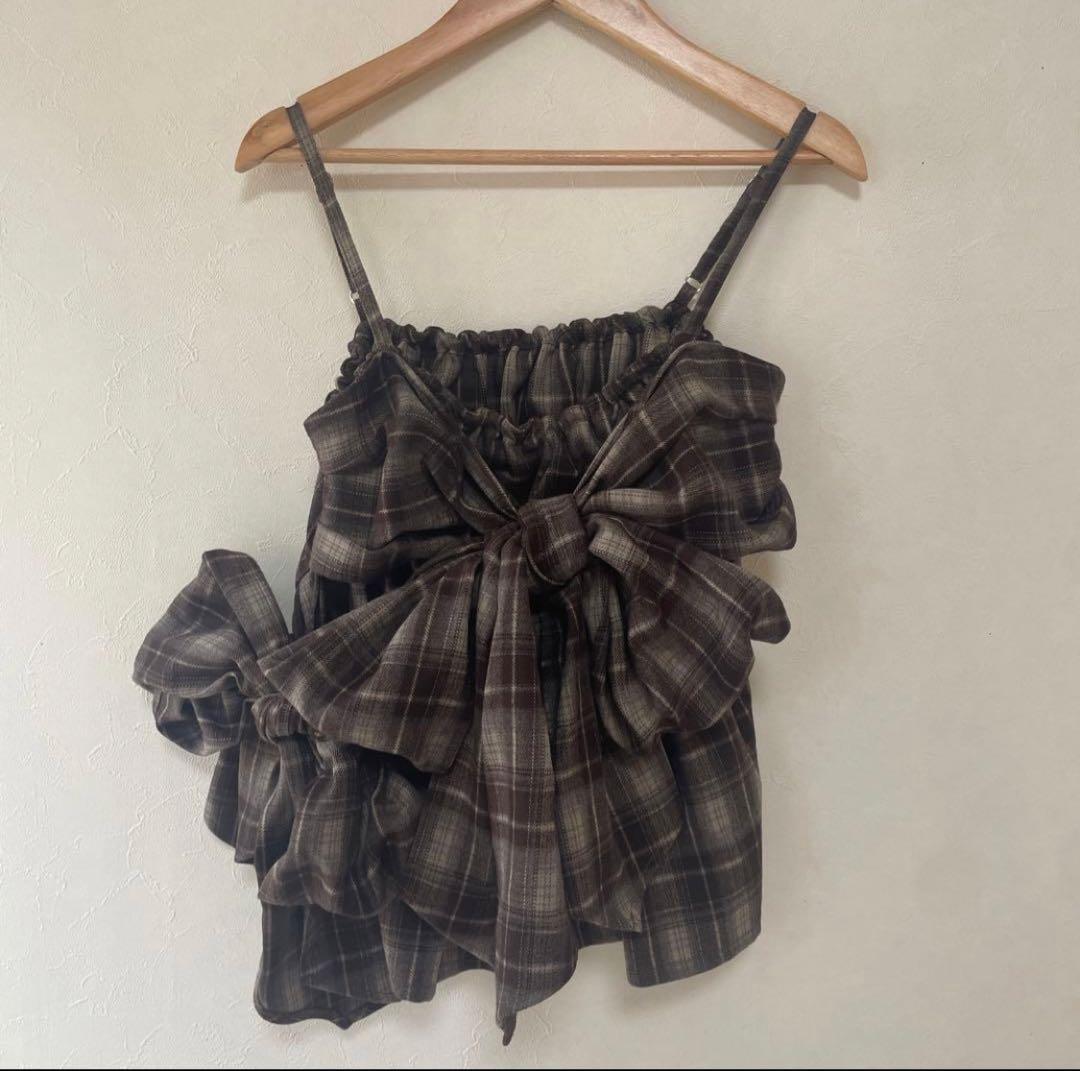 mideal オンブレチェックダブルリボンビスチェ ブラウン