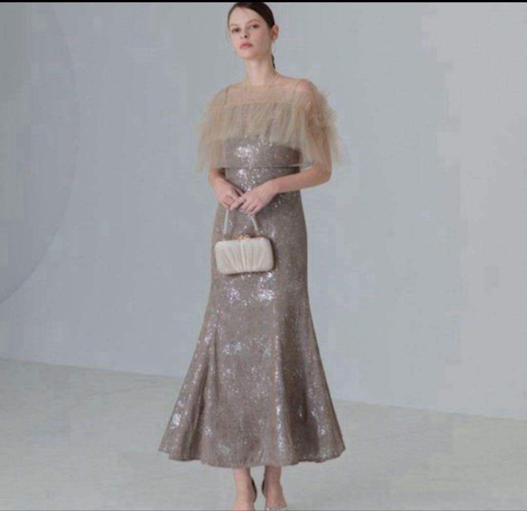 LEJA チュールフリルボレロペイントマーメイドドレス グレー　S