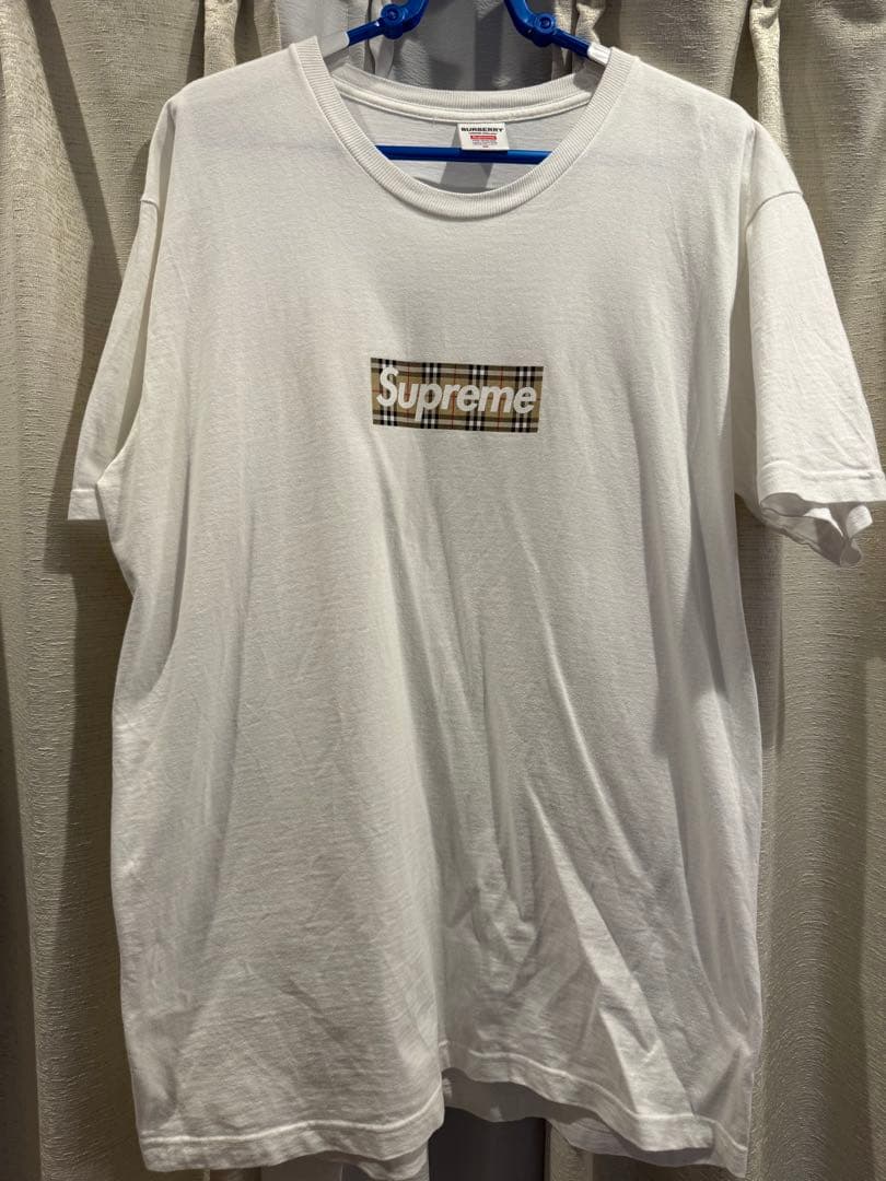 Supreme バーバリー　コラボ柄Tシャツ ホワイト