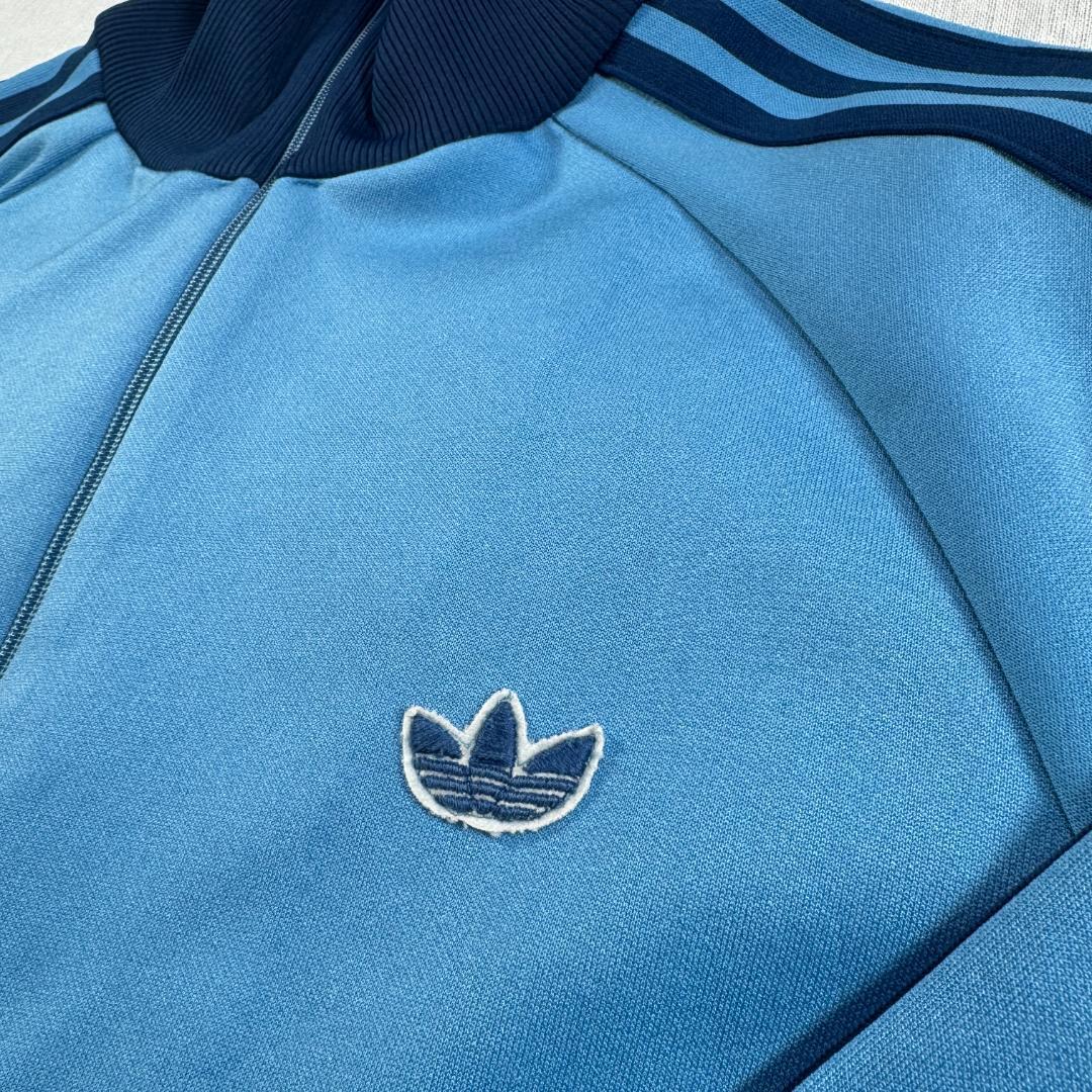 80s adidas アディダス トラックジャケット 水色 デサント製 4号