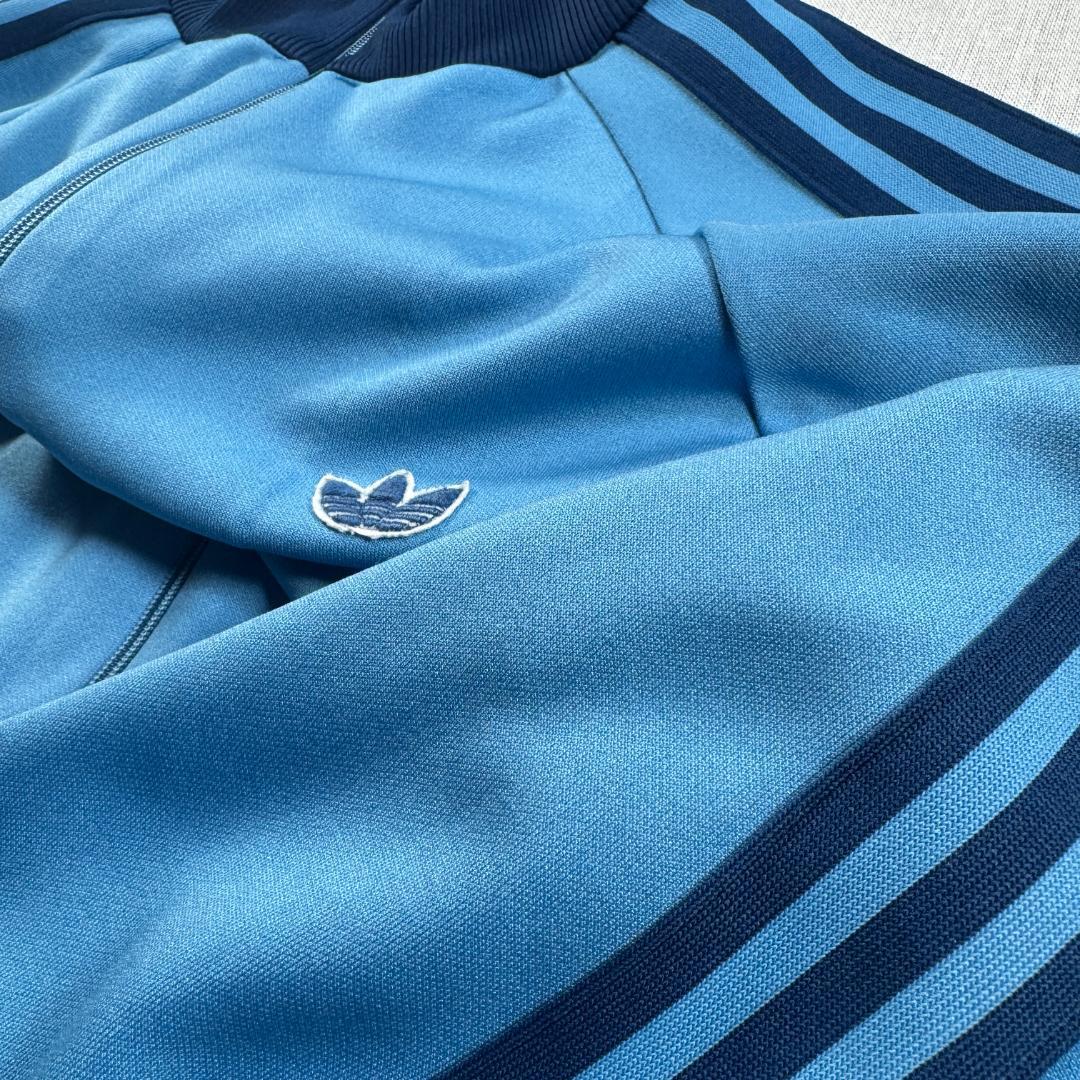 80s adidas アディダス トラックジャケット 水色 デサント製 4号