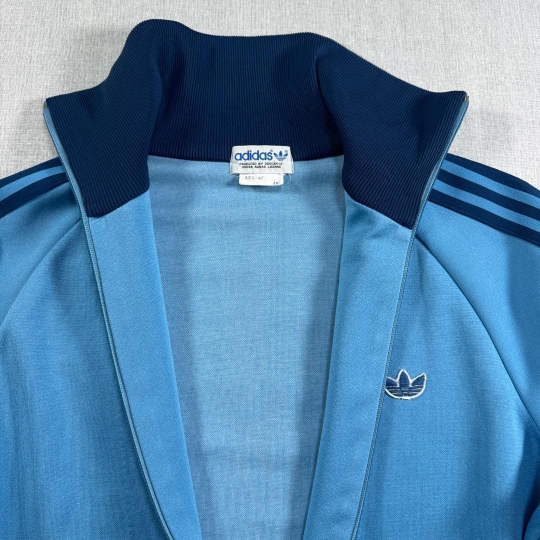 80s adidas アディダス トラックジャケット 水色 デサント製 4号