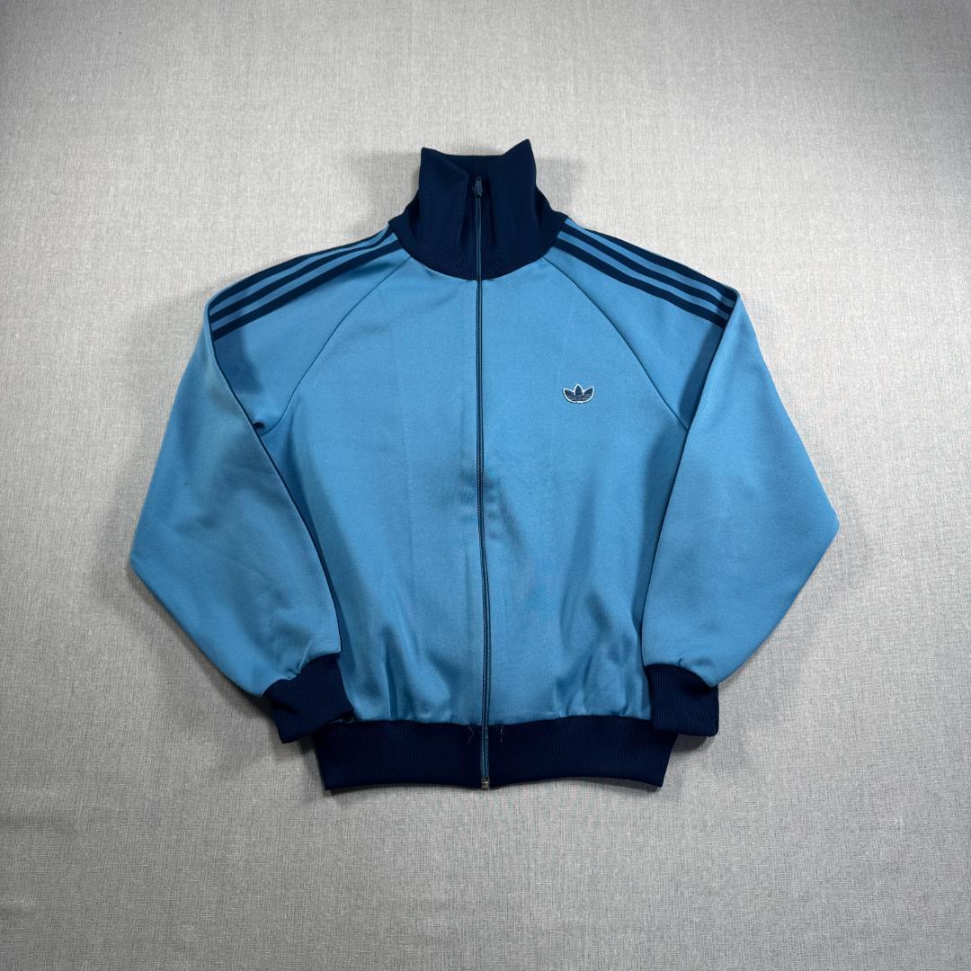 80s adidas アディダス トラックジャケット 水色 デサント製 4号