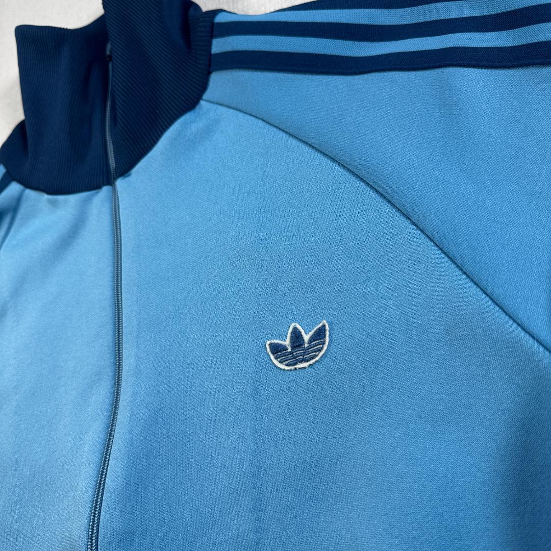 80s adidas アディダス トラックジャケット 水色 デサント製 4号
