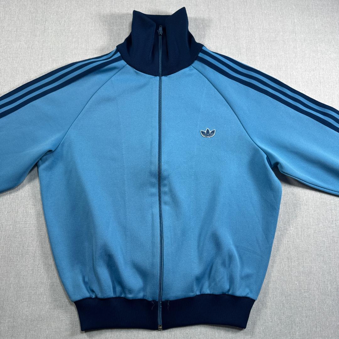 80s adidas アディダス トラックジャケット 水色 デサント製 4号
