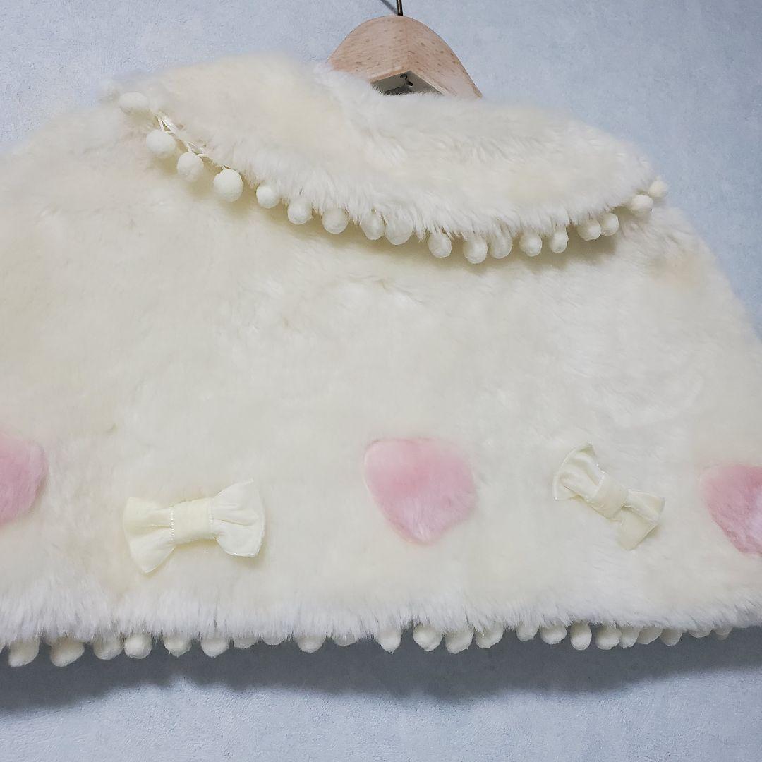 Angelic Pretty ラブリィポンポンファーケープ 白×ピンク