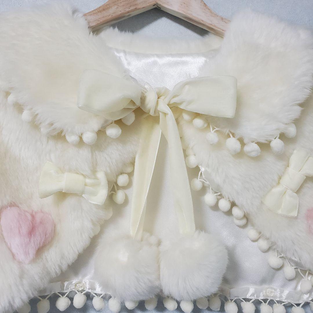 Angelic Pretty ラブリィポンポンファーケープ 白×ピンク