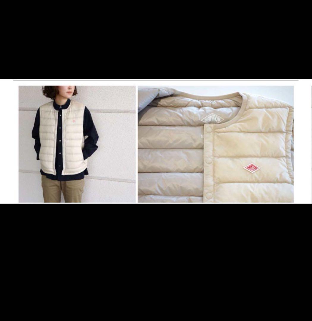 美品 DANTON ベージュ キルティングダウンベスト