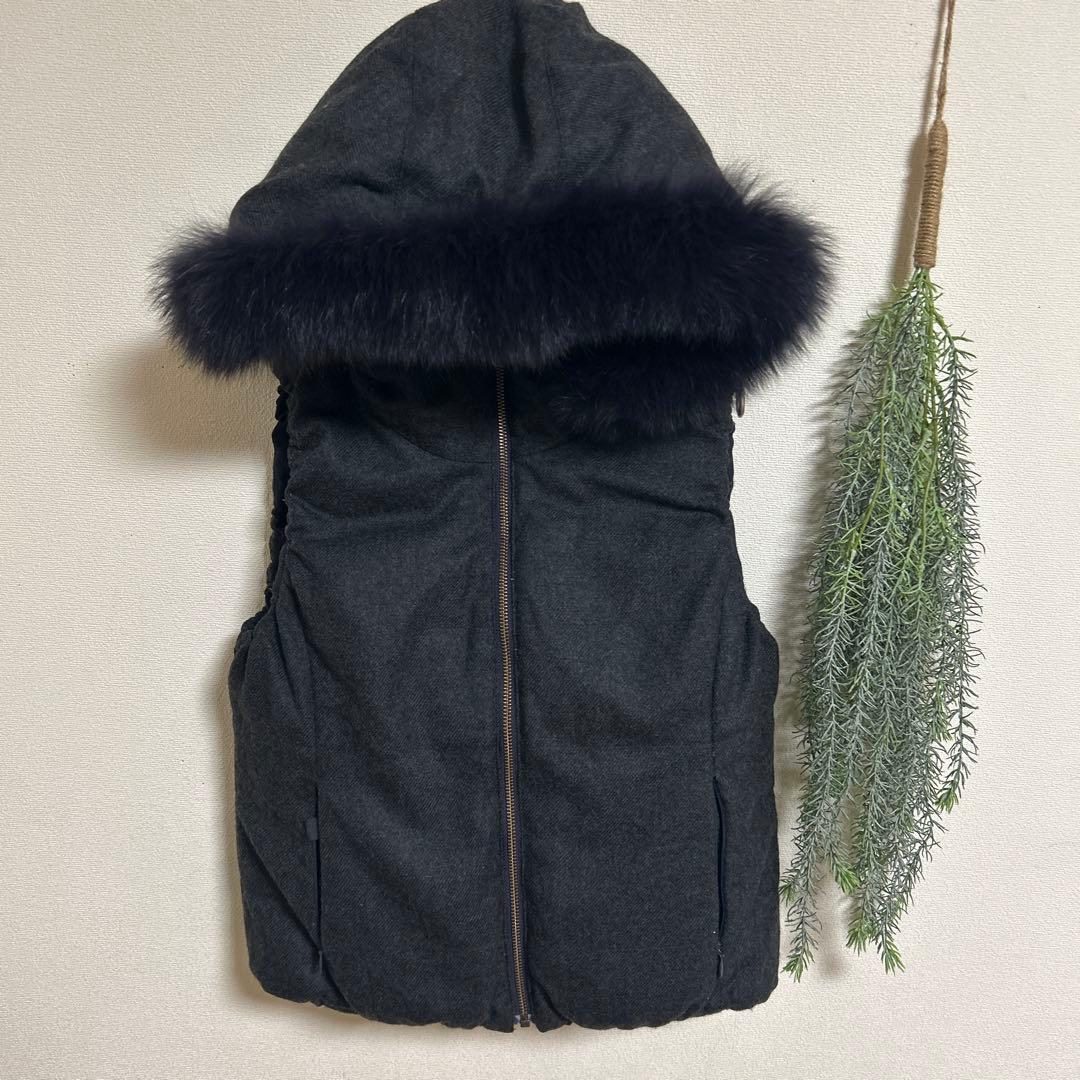 ANAYI アナイ　フォックスファー　ダウンベスト　リバーシブル　紺　38