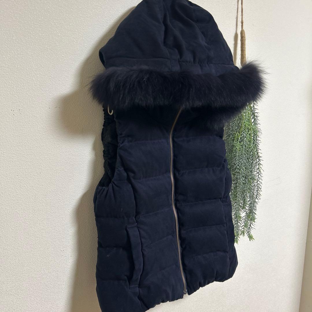 ANAYI アナイ　フォックスファー　ダウンベスト　リバーシブル　紺　38