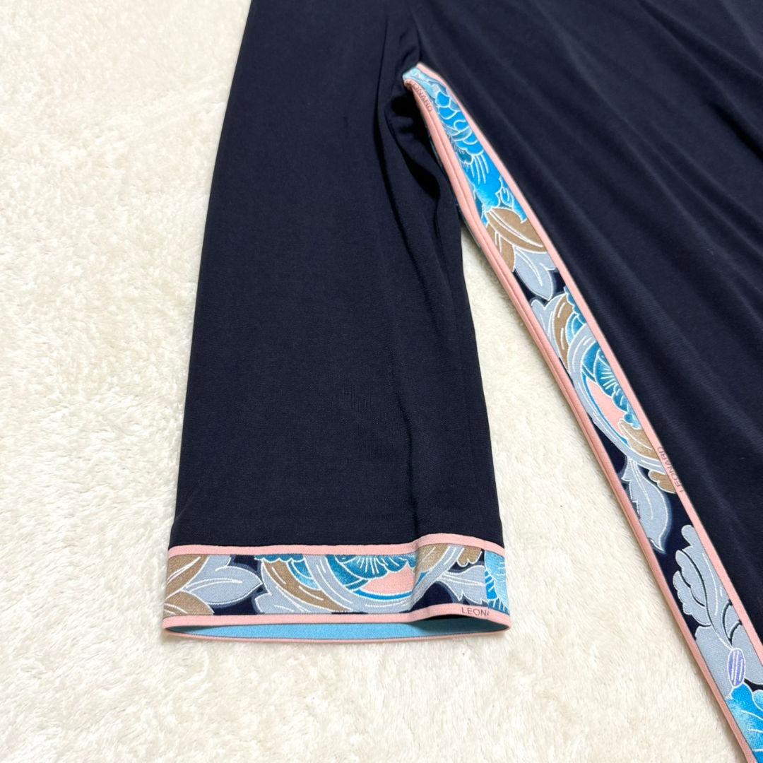 美品 レオナール カンカン フラワートリム チュニック サイドスリット XL