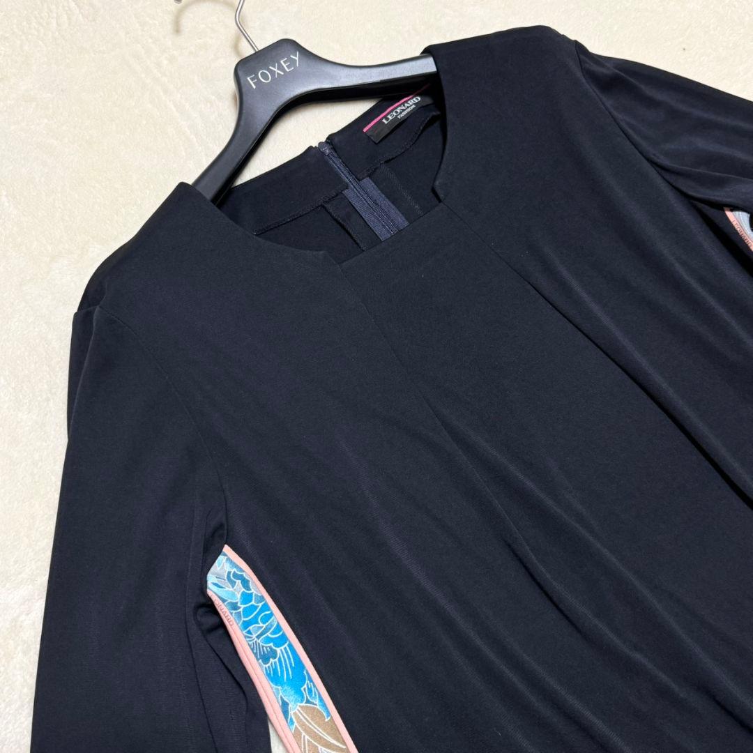 美品 レオナール カンカン フラワートリム チュニック サイドスリット XL
