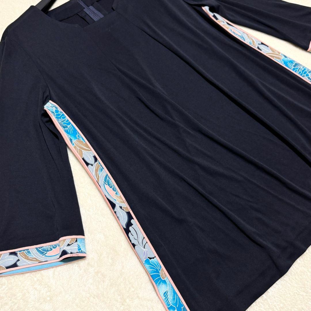 美品 レオナール カンカン フラワートリム チュニック サイドスリット XL