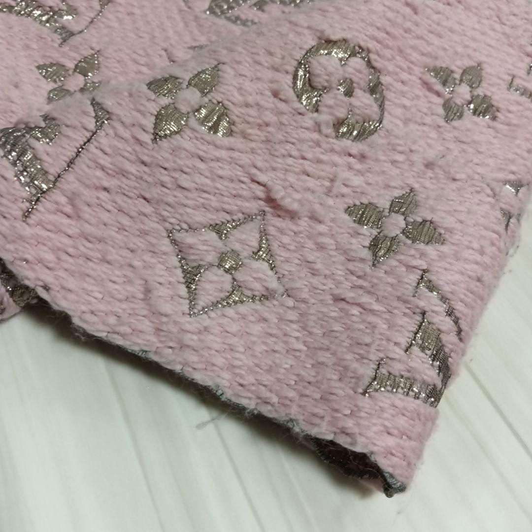 LOUIS VUITTON ピンク ブラウン ロゴ入り マフラー フリンジ付き