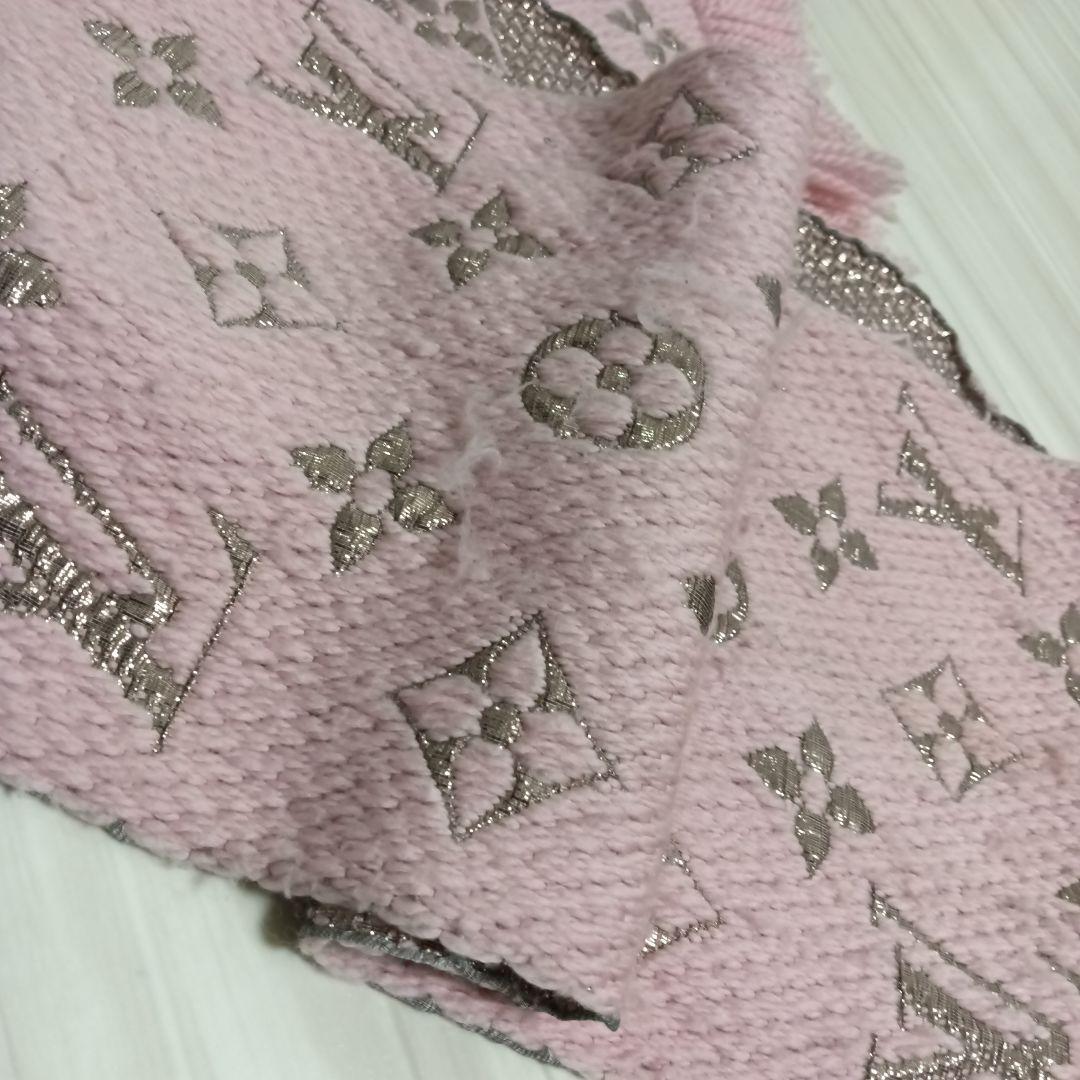 LOUIS VUITTON ピンク ブラウン ロゴ入り マフラー フリンジ付き