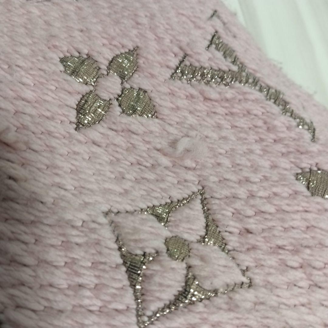 LOUIS VUITTON ピンク ブラウン ロゴ入り マフラー フリンジ付き