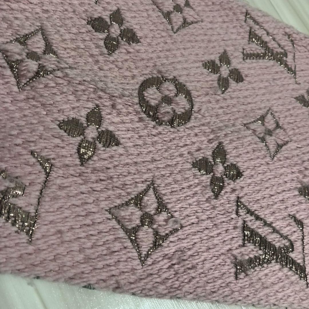 LOUIS VUITTON ピンク ブラウン ロゴ入り マフラー フリンジ付き
