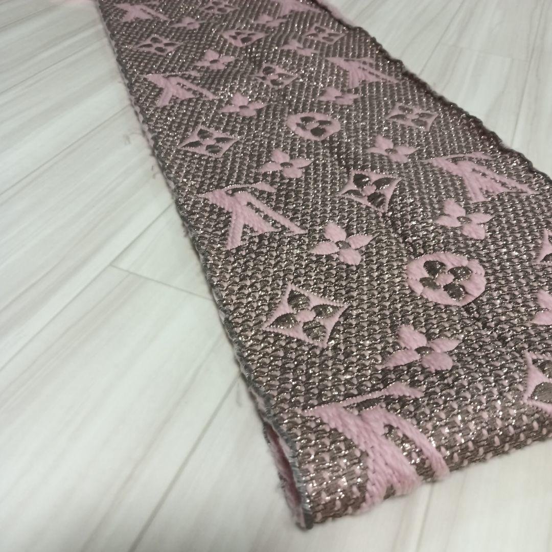 LOUIS VUITTON ピンク ブラウン ロゴ入り マフラー フリンジ付き