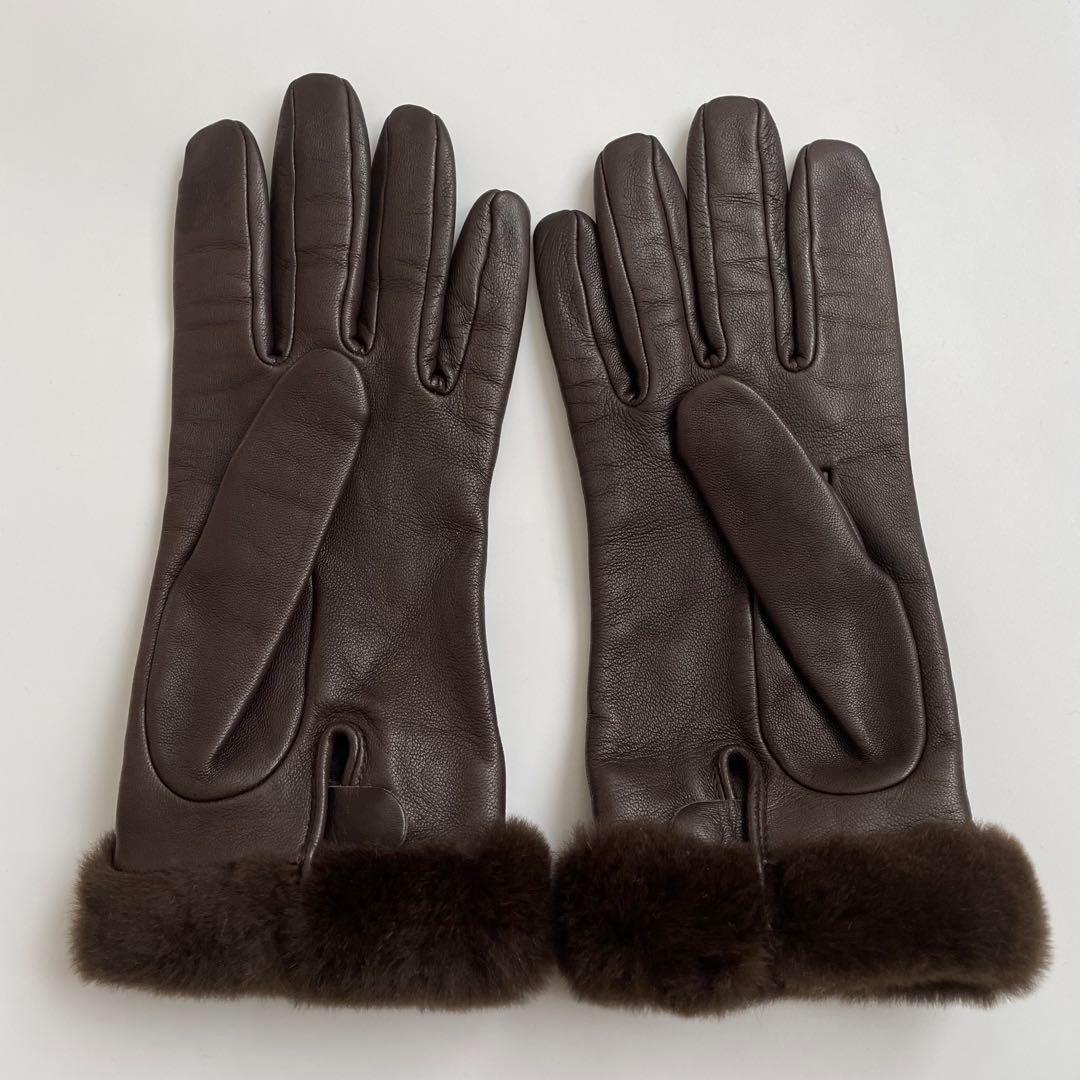 【極美品】HERMES ケリー グローブ ラムスキン ミンクファー ブラウン 7