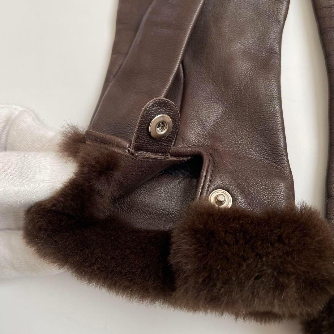 【極美品】HERMES ケリー グローブ ラムスキン ミンクファー ブラウン 7