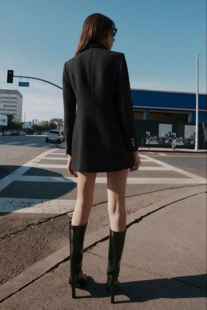 zara ウール混紡ショート丈ダブルブレストコート Ꮮサイズ ブラック